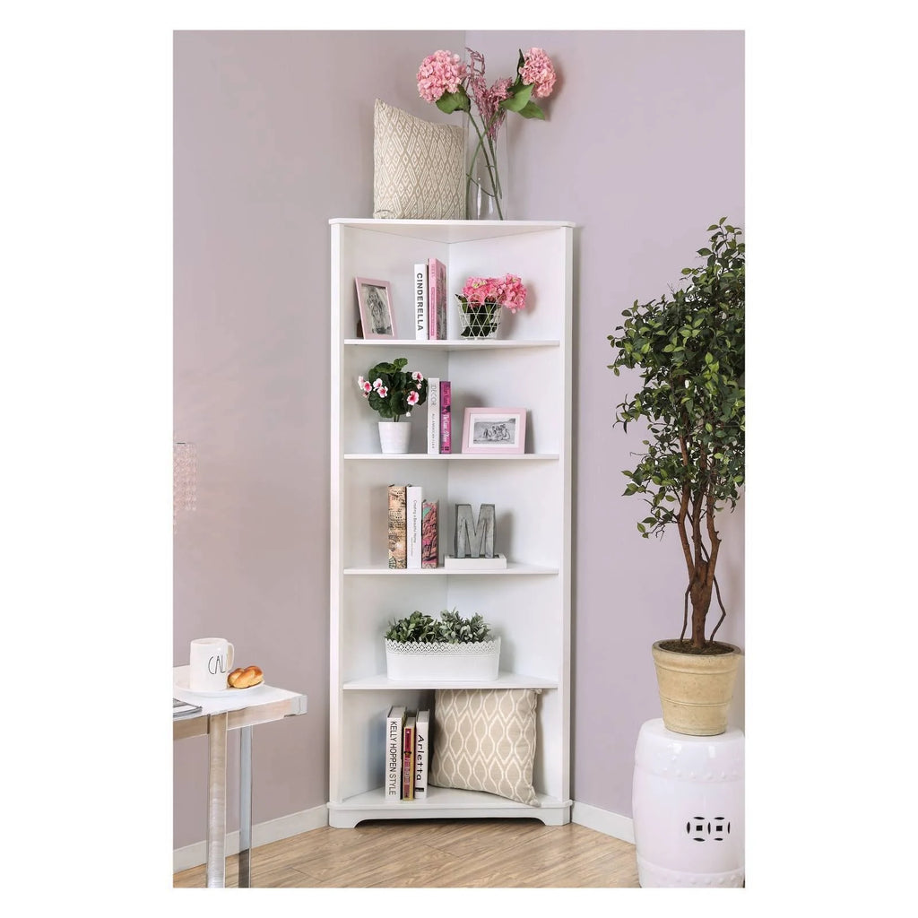 White 5 Tier Corner Bookshelf Z77169