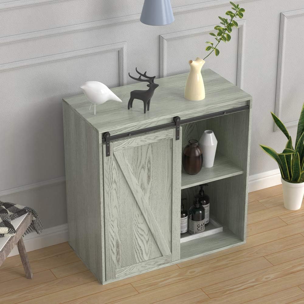 Small Wooden Storage Cabinet with Sliding Door and 2 Layer Shelf K181265