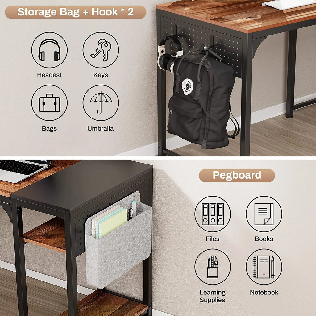Reversible L Shaped Corner Computer Desk with Shelves L512677