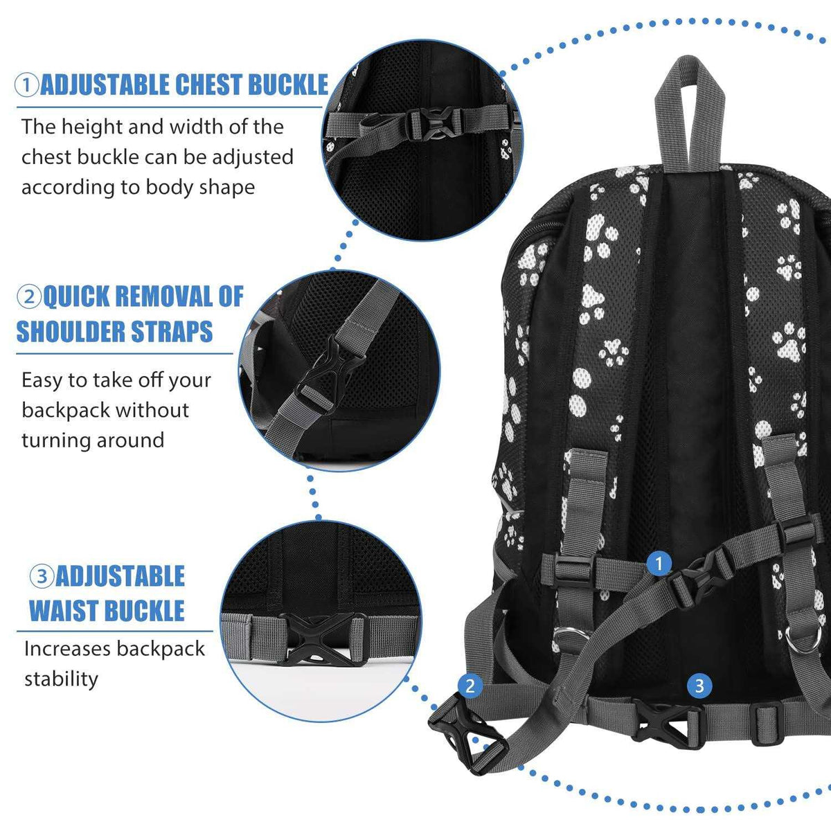 Dog Backpack Carrier Pet Carrier for Small Medium Dogs Travel Bag Breathable Adjustable with Safety Reflective Strips E508423