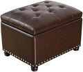 17.7" Brown Faux Leather Tufted Flip Top Ottoman Q45357