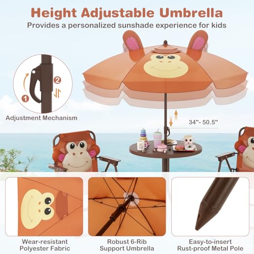 Kids Picnic Table with 2 Folding Chairs and Adjustable Umbrella M2758