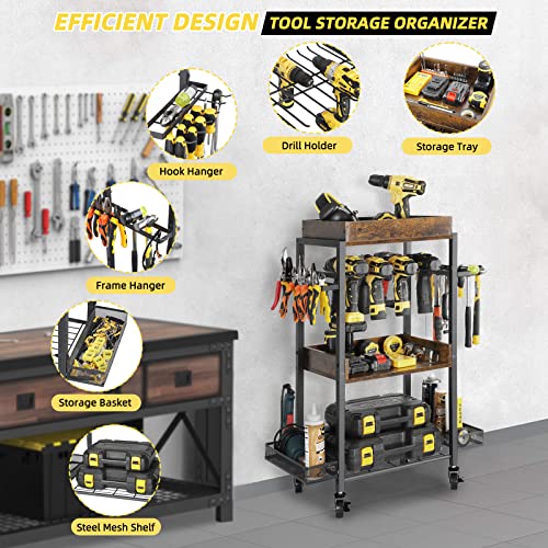 Power Tool Organizer with Rolling Cart and Open Tool Chest Cabinet U141630