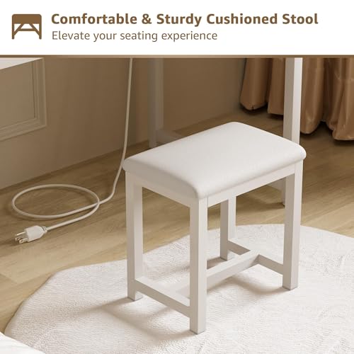 White Vanity Table Set with Mirror and Chair N68706