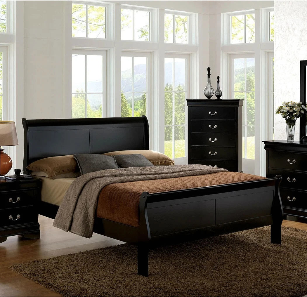 Queen Size Black Solidwood Sleigh Bed K267316