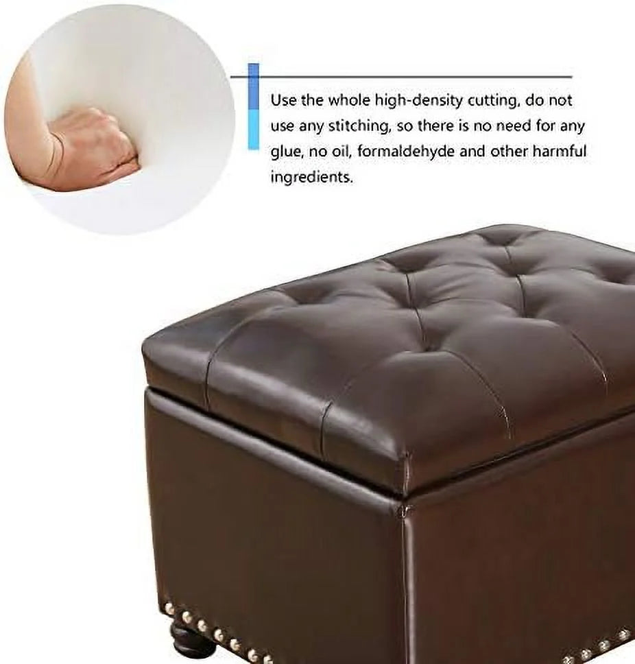 17.7" Brown Faux Leather Tufted Flip Top Ottoman Q45357