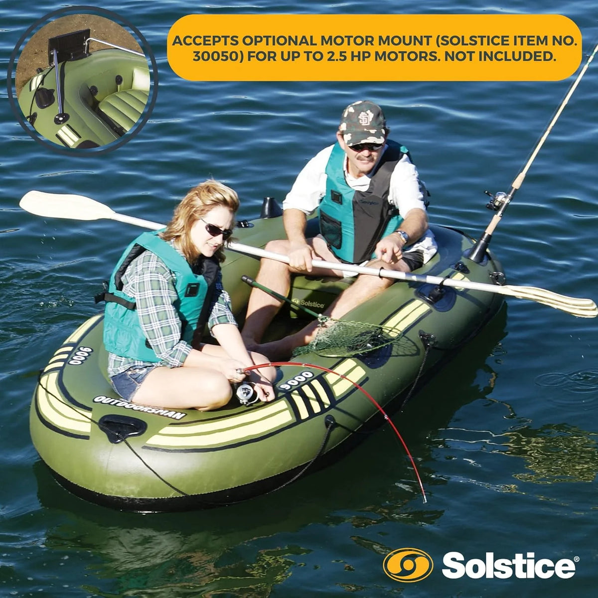 9-Foot Heavy-Duty Inflatable Fishing Boat with Oar Locks and Rod Holders M539