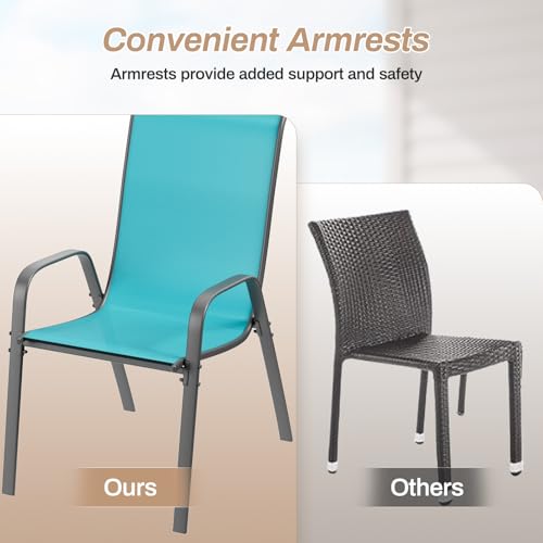 Black Stackable Textilene Patio Chairs with Metal Frame R960