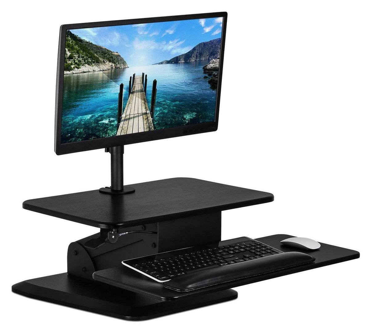 Black Sit Stand Desk Converter with Monitor Mount A132
