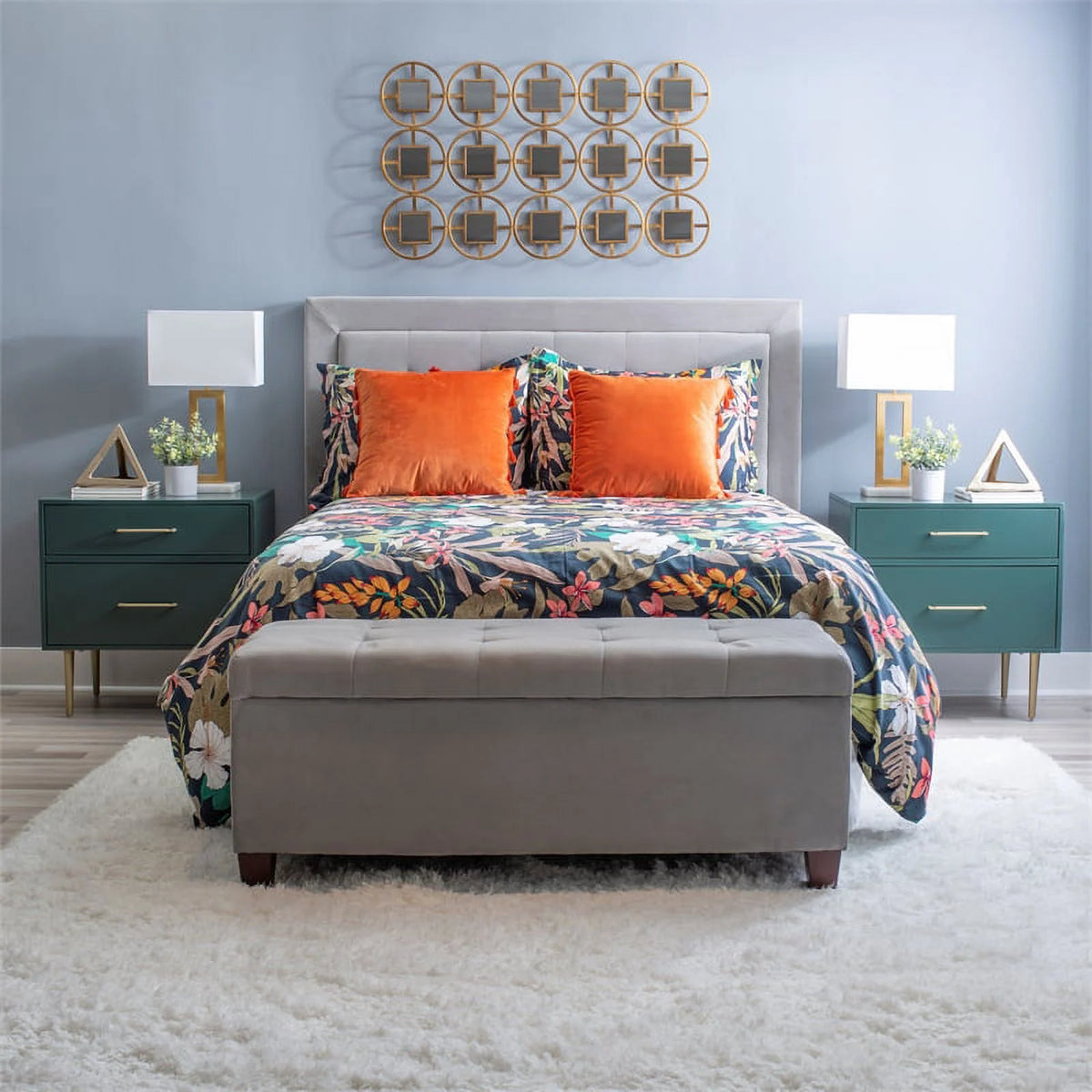 Dark Green Two Drawer Wooden Nightstand A43514