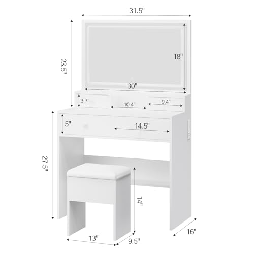 White Makeup Vanity with Lighted Mirror and Charging Station T20379