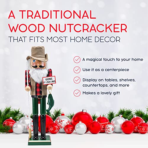 Red and Green Wooden Fisherman Nutcracker 15" Y79398