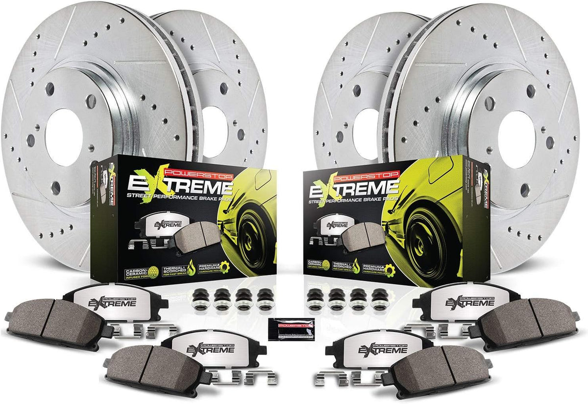 Carbon Fiber Brake Pads with Drilled & Slotted Brake Rotors Kit Q8684