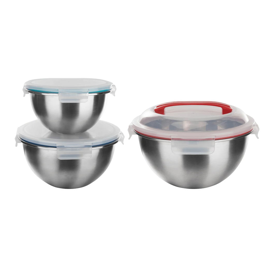 3-Piece Stainless Steel Mixing Bowl Set with Lids D12763