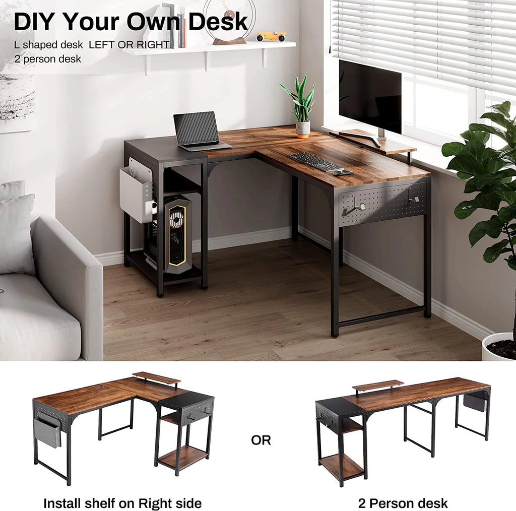 Reversible L Shaped Corner Computer Desk with Shelves L512677