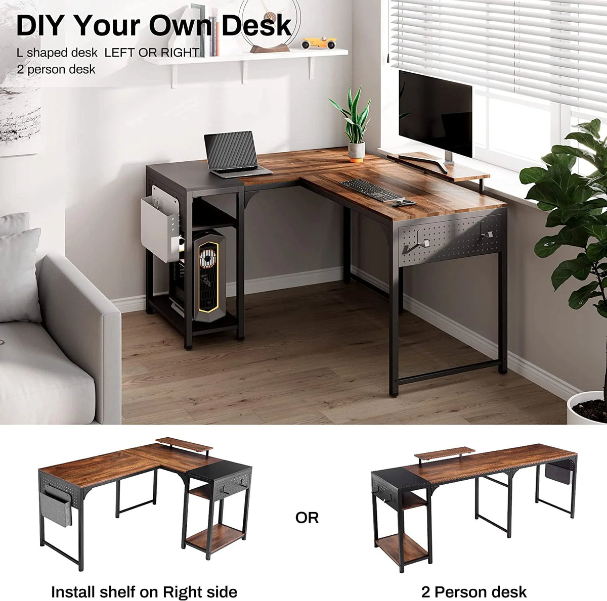 Reversible L Shaped Corner Computer Desk with Shelves L512677