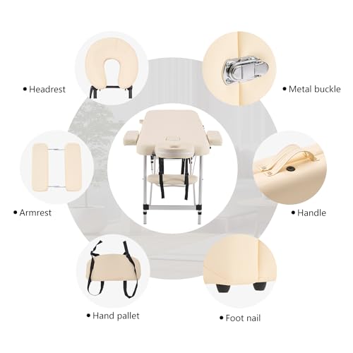 Portable Aluminum Alloy 3 Folding Massage Table with Backrest White Z548