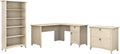 L Shaped Desk with File Cabinet and 5 Shelf Bookcase, Antique White H630