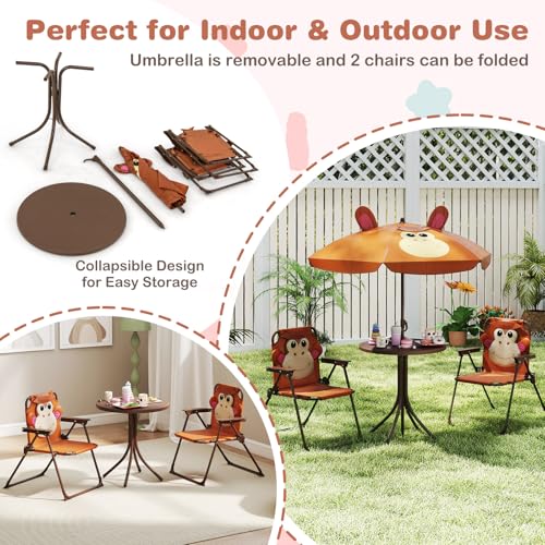 Kids Picnic Table with 2 Folding Chairs and Adjustable Umbrella M2758