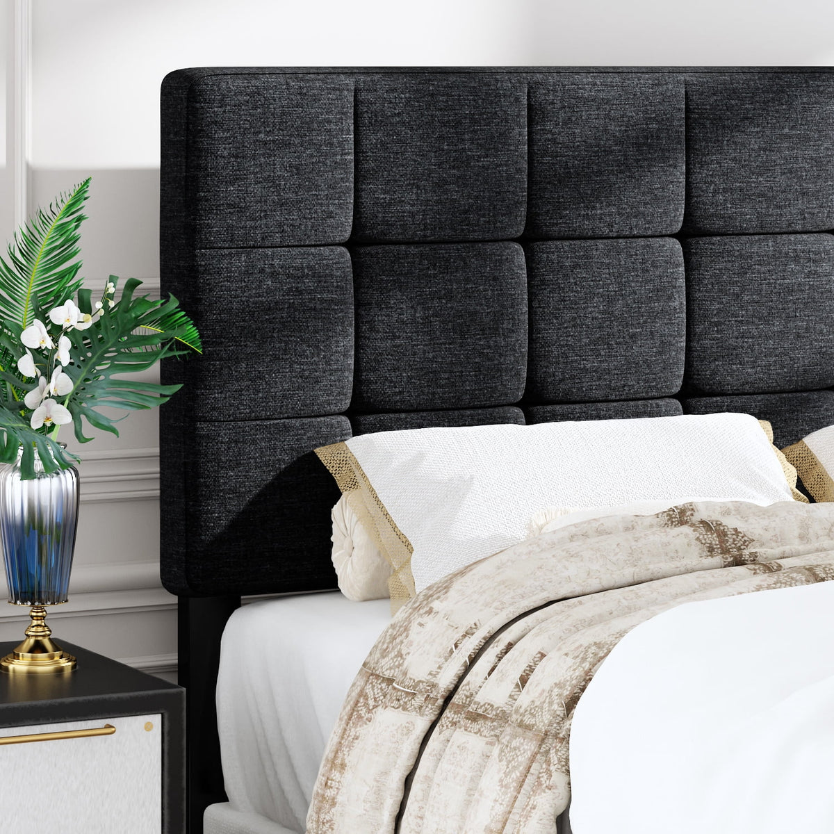 Queen Size Grey Upholstered Panel Bed Frame M17222