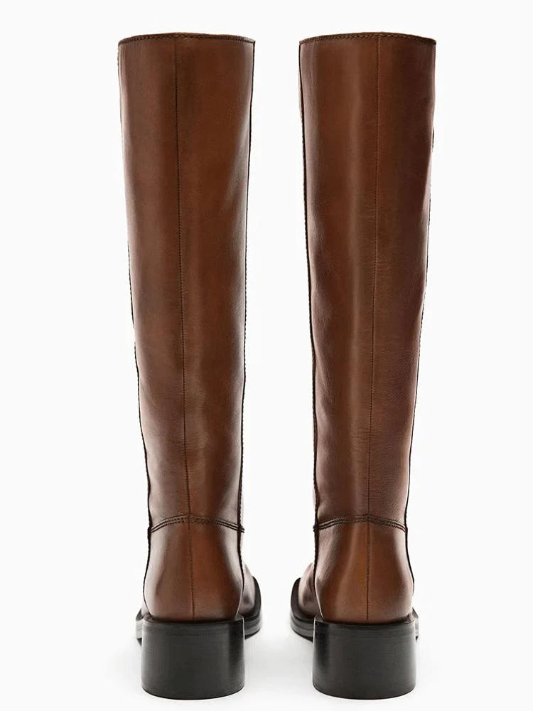 Square Toe Flat Knee Boots Y678