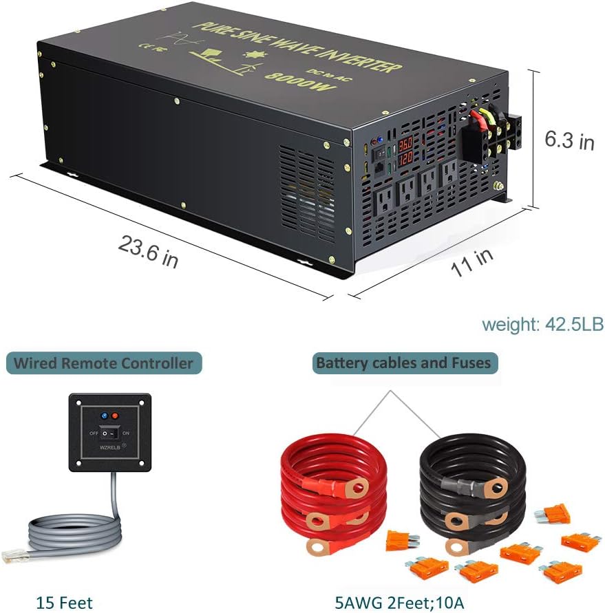 8000 Watt Pure Sine Wave Inverter 12V DC to 120V AC N614551