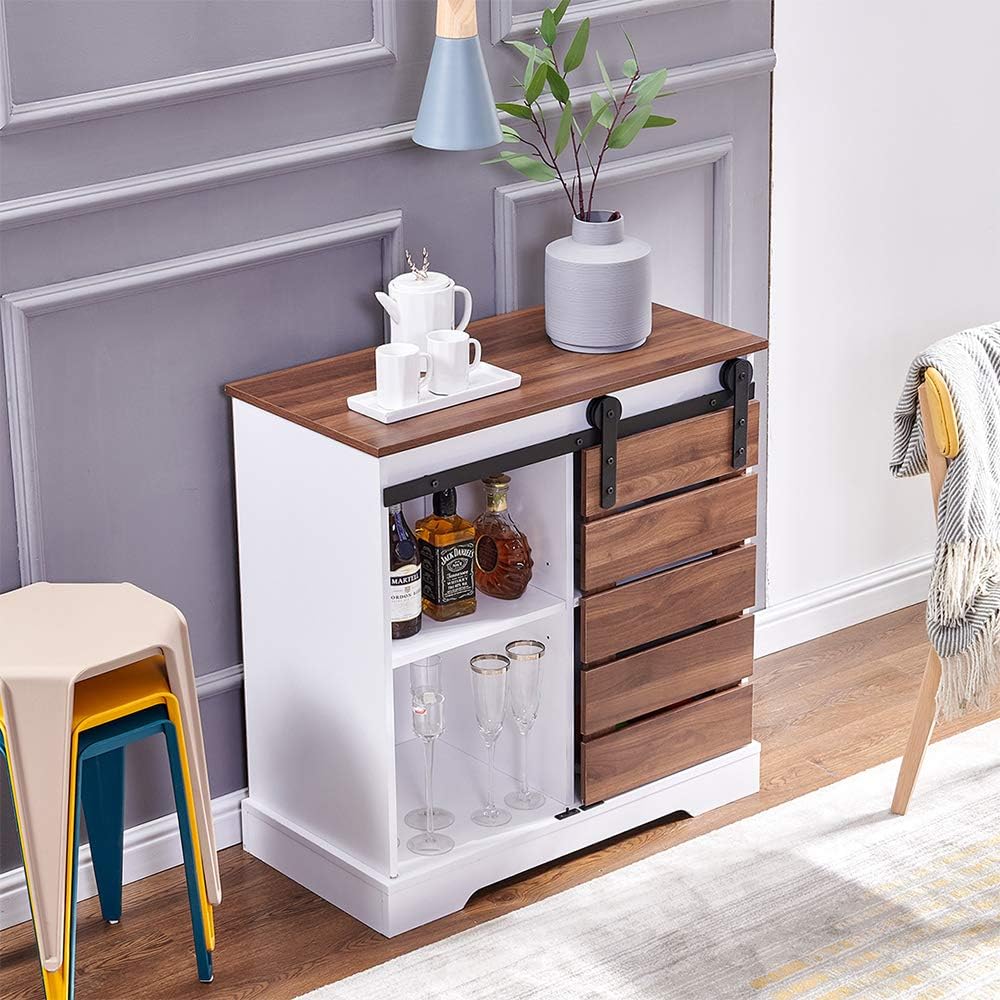 Small Wooden Storage Cabinet with Sliding Door and 2 Layer Shelf K181265