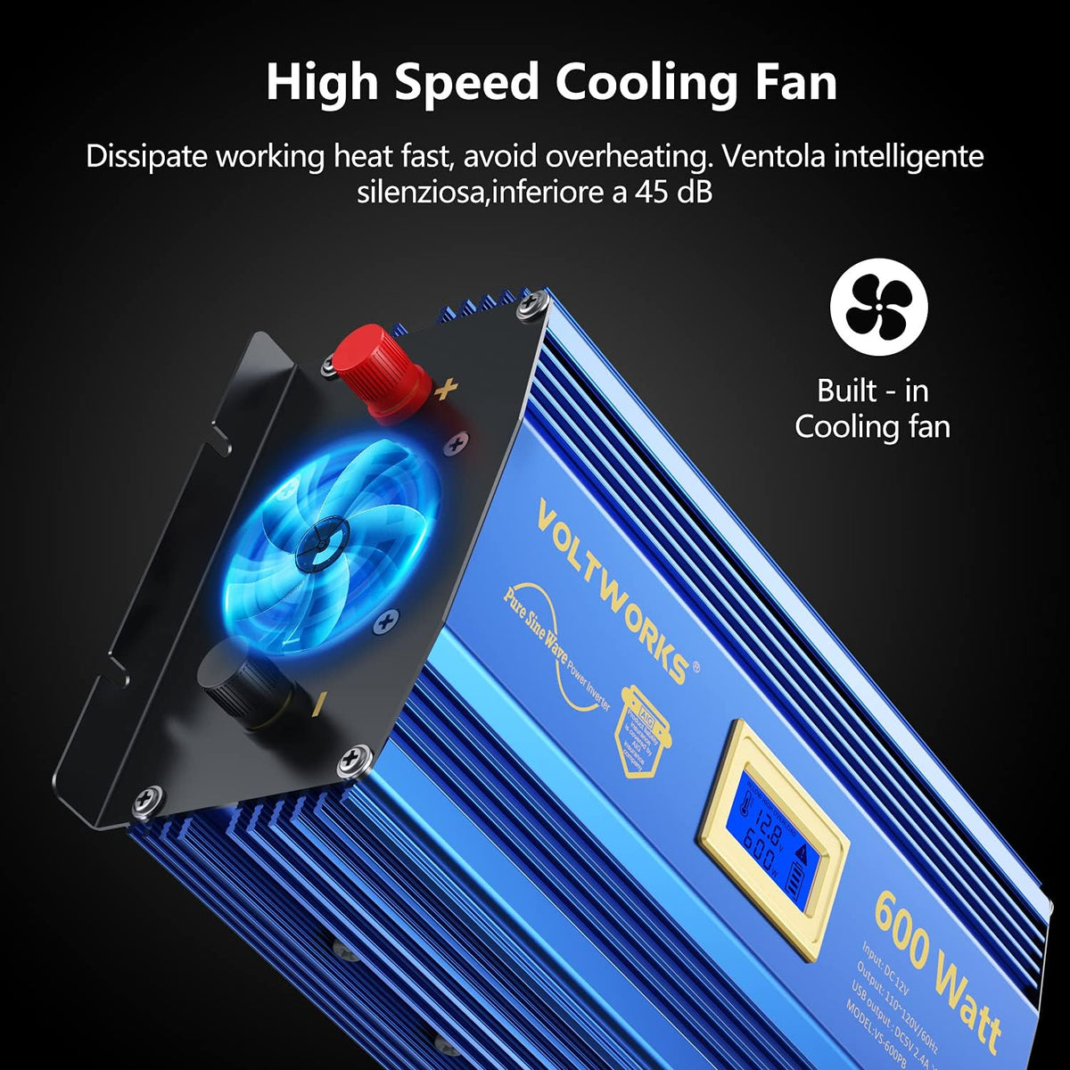 600 Watts Pure Sine Wave Power Inverter 12V to 110V 120V with USB Port & LCD Display V857