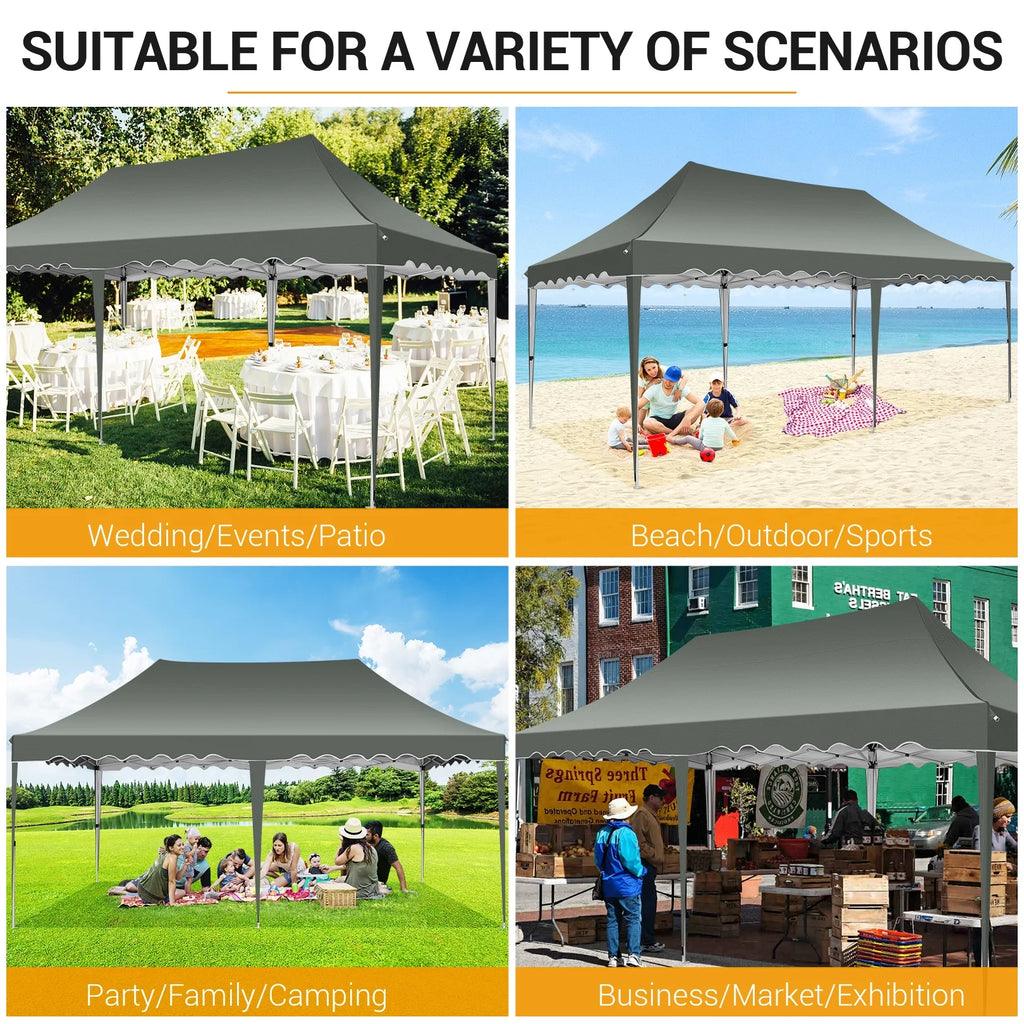 10' x 20' Pop Up Canopy Tent with 6 Removable Sidewalls, Carry Bag, 4 Sandbags, Gray O67388