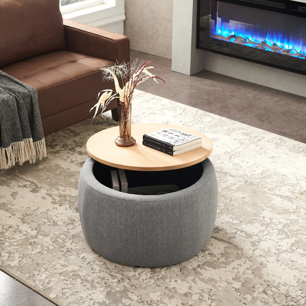 Dark Gray Round Storage Ottoman R6126