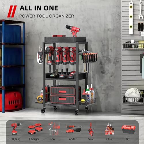 Power Tool Organizer with Rolling Cart and Open Tool Chest Cabinet U141630