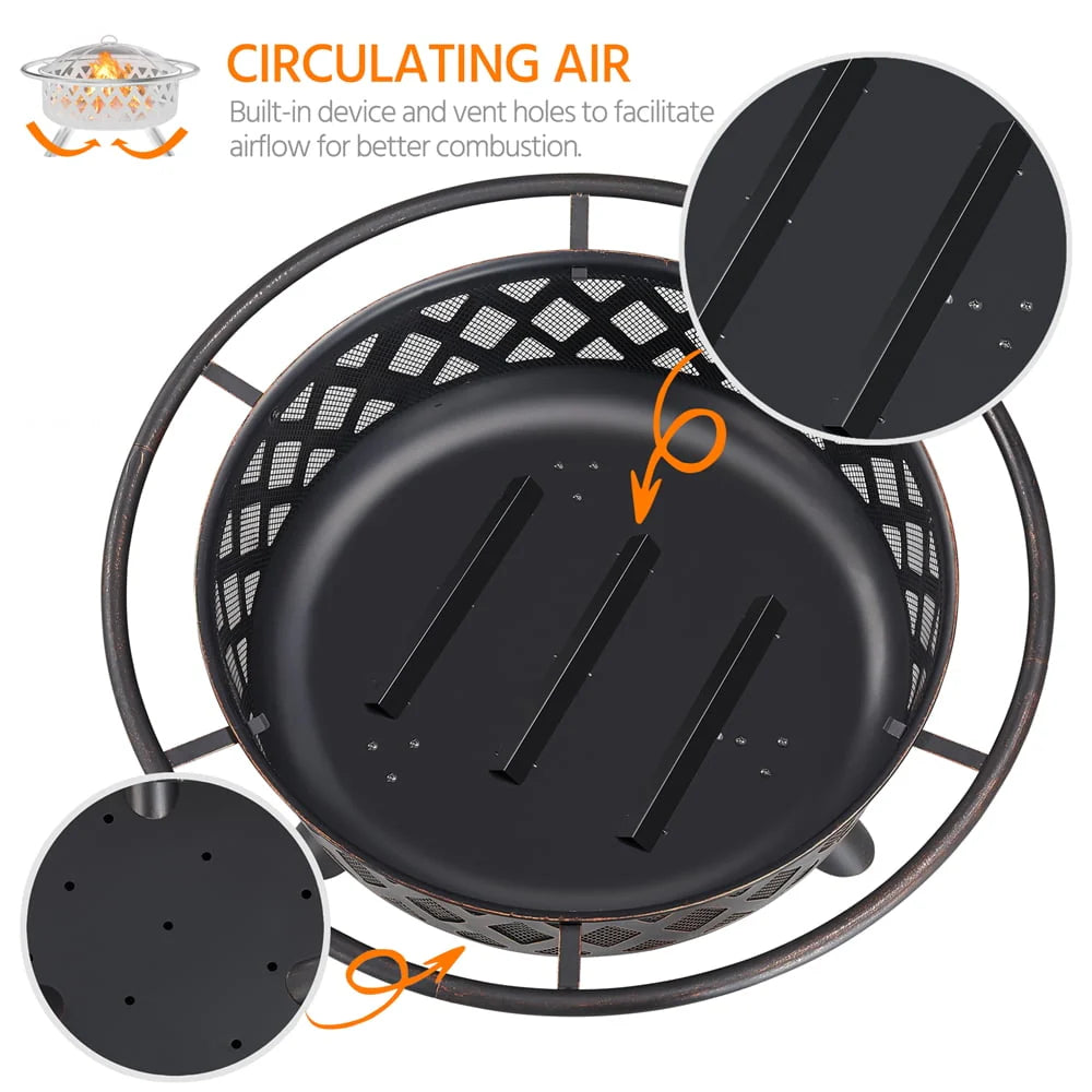 36 Round Metal Finish Iron Fire Pit X6994