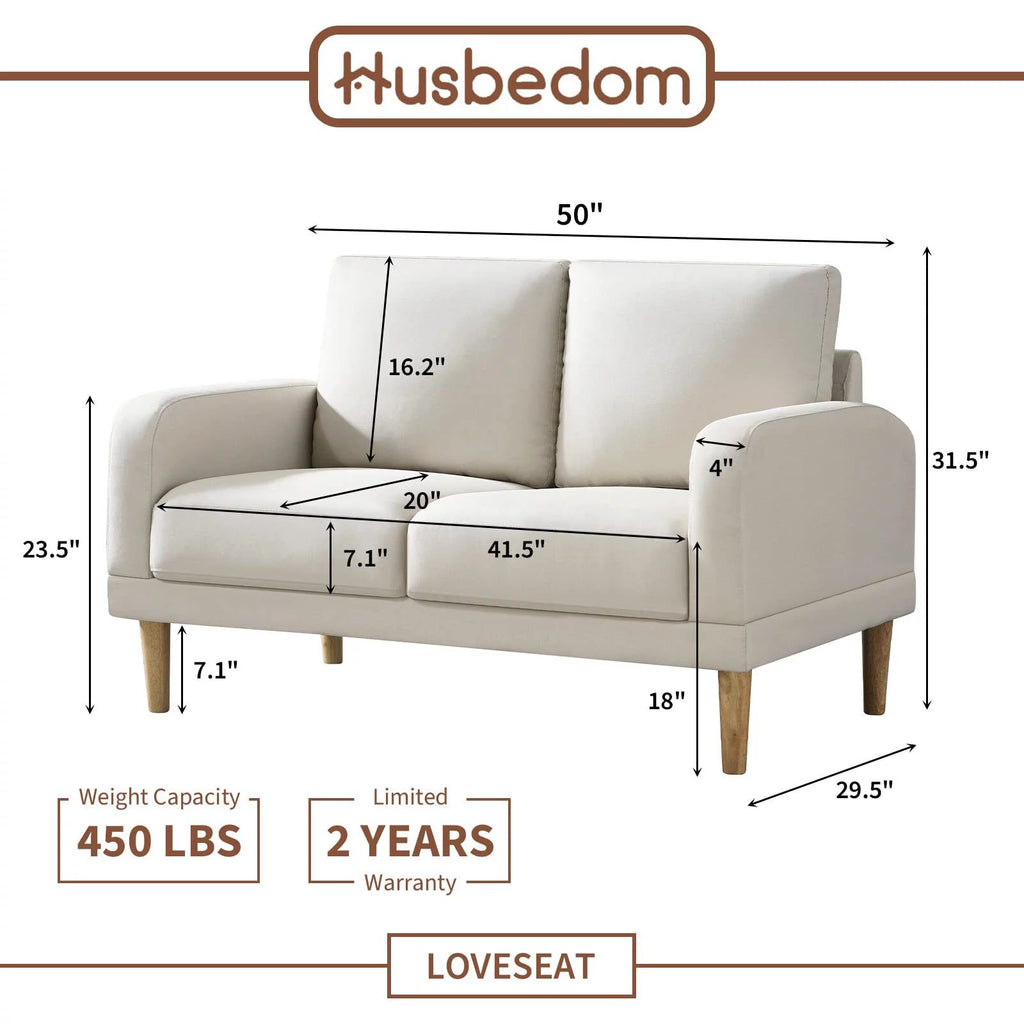 50" Beige Upholstered 2-Seater Loveseat Sofa C29813