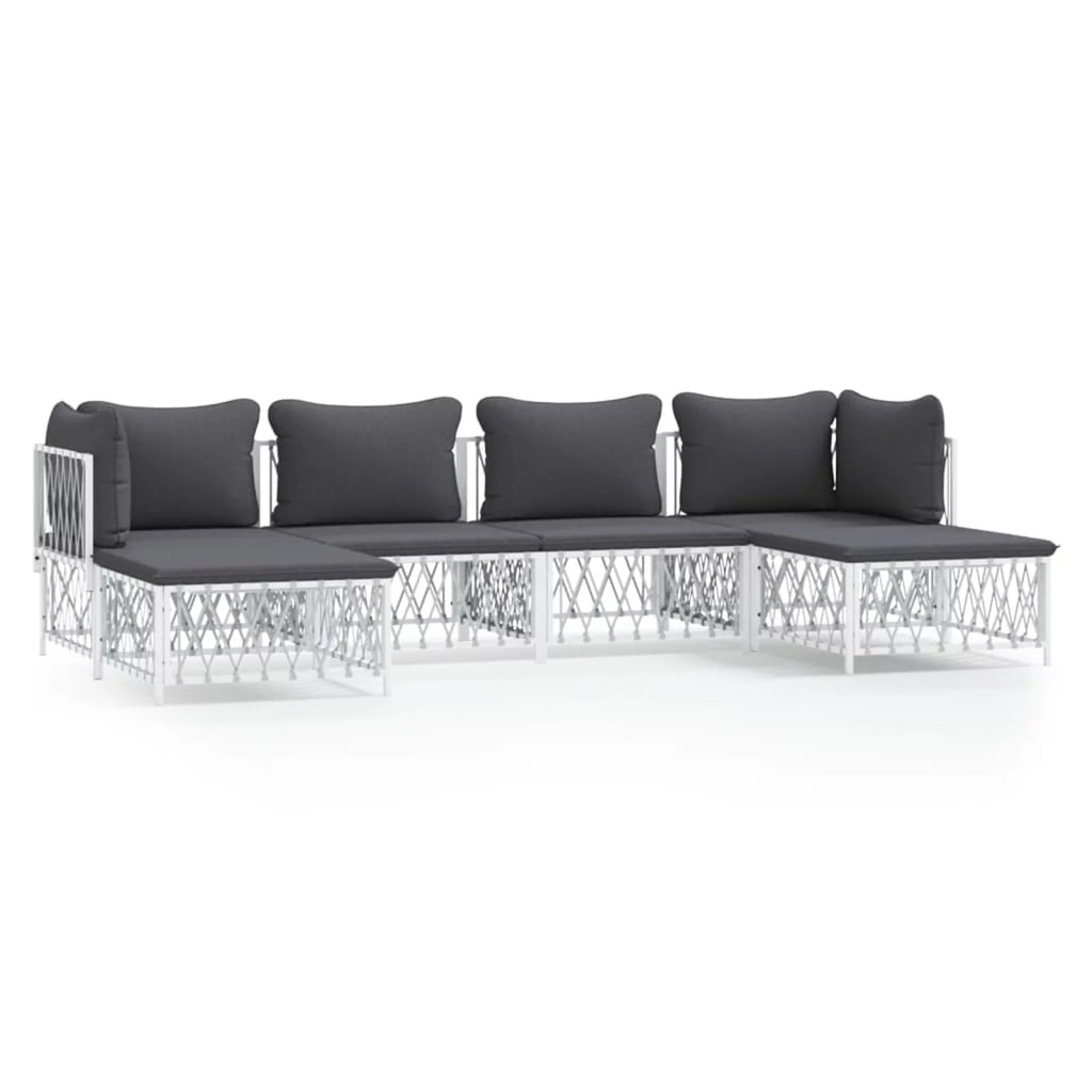 6 Piece Patio Set with Cushions White Steel T4003