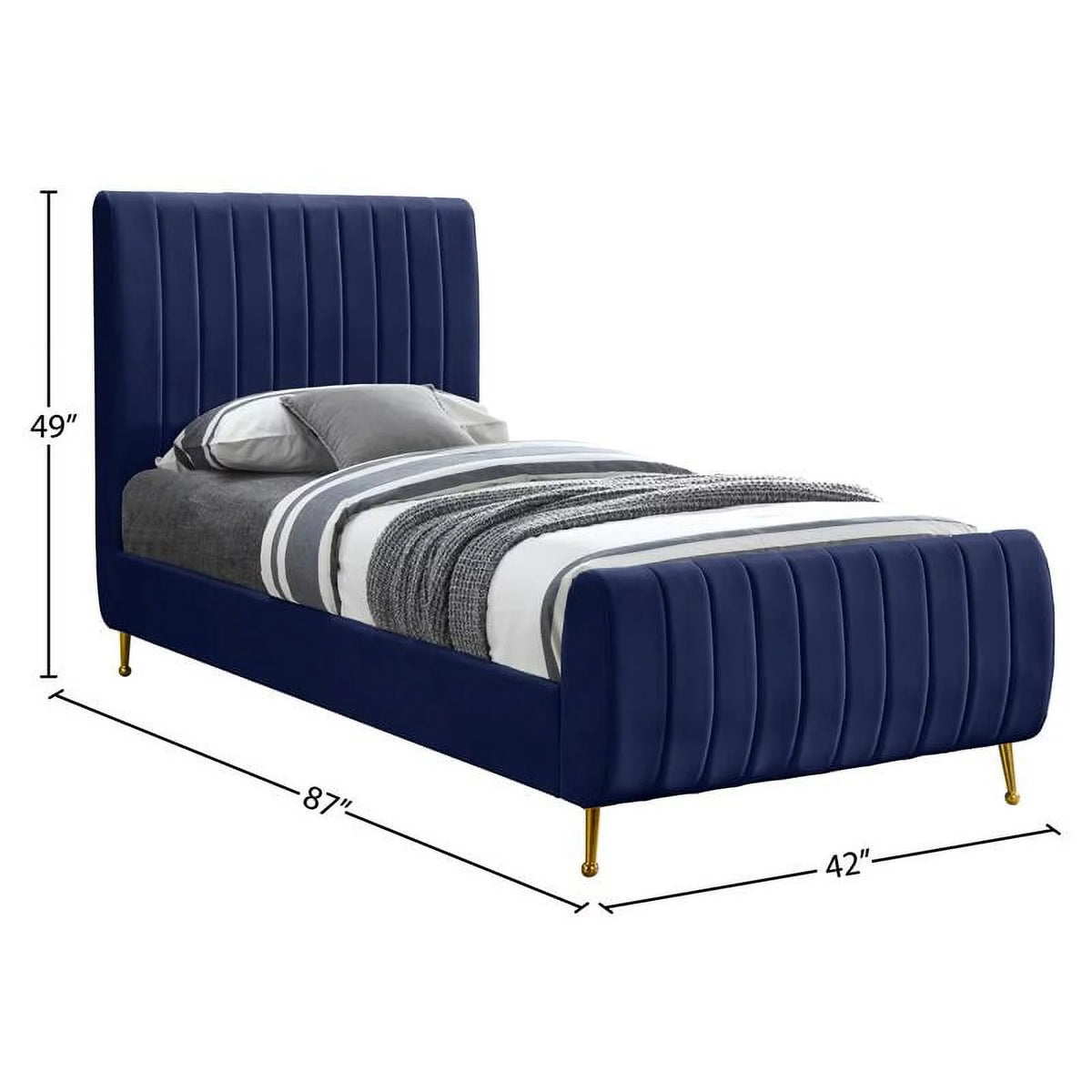 Navy Velvet Twin Bed C4569