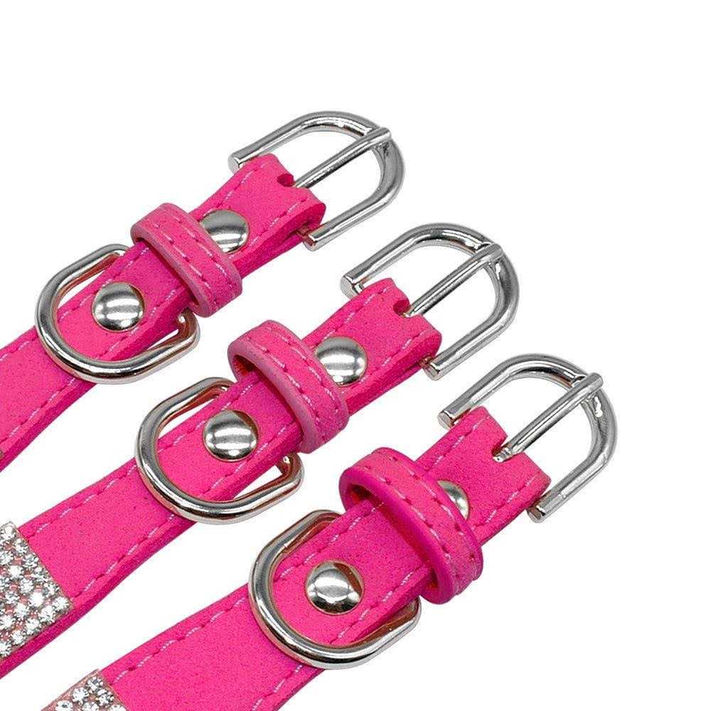 Rhinestone Soft Suede Leather Dog Cat Collar M690472