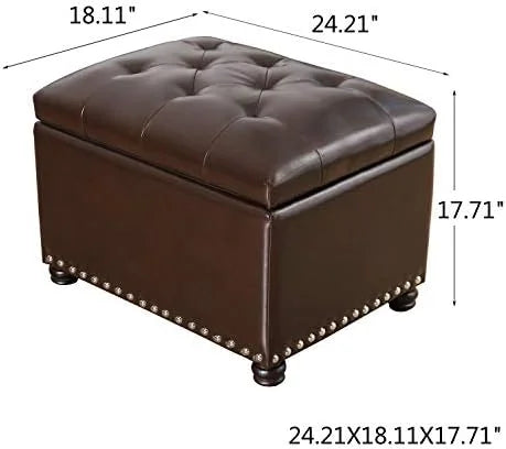 17.7" Brown Faux Leather Tufted Flip Top Ottoman Q45357