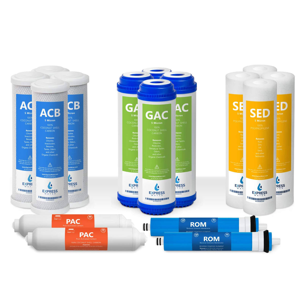 Reverse Osmosis System Replacement Filter Set 16 Filters 100 GPD RO Membrane 10 inch Water Filters P4484