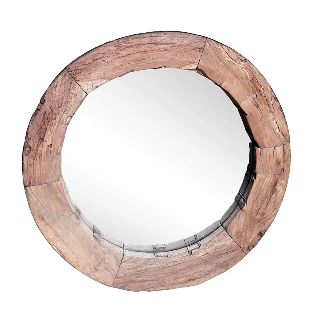Wagon Wheel Wall Mirror with Wooden Frame M755