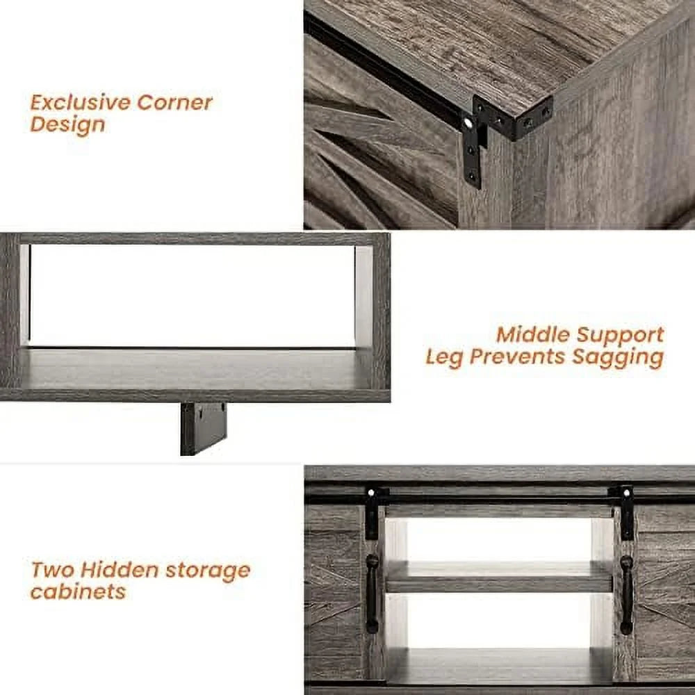 Farmhouse Coffee Table with Hidden Compartment and Cabinets Shelves Q97593