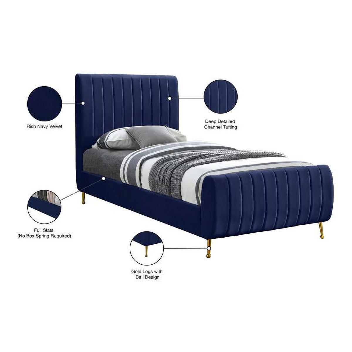 Navy Velvet Twin Bed C4569