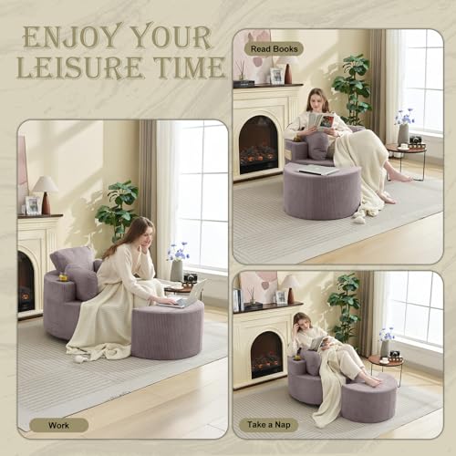 37" W Upholstered Round Barrel Accent Chair with Ottoman R722
