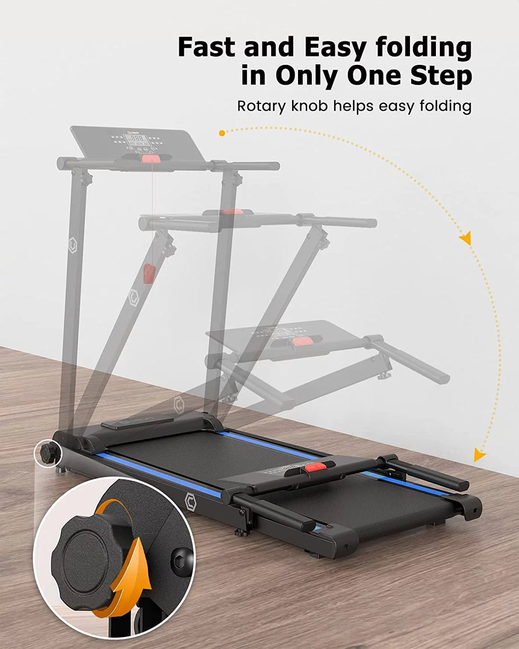 Folding Treadmill 2.25HP Portable Compact with 12 HIIT Modes A840004