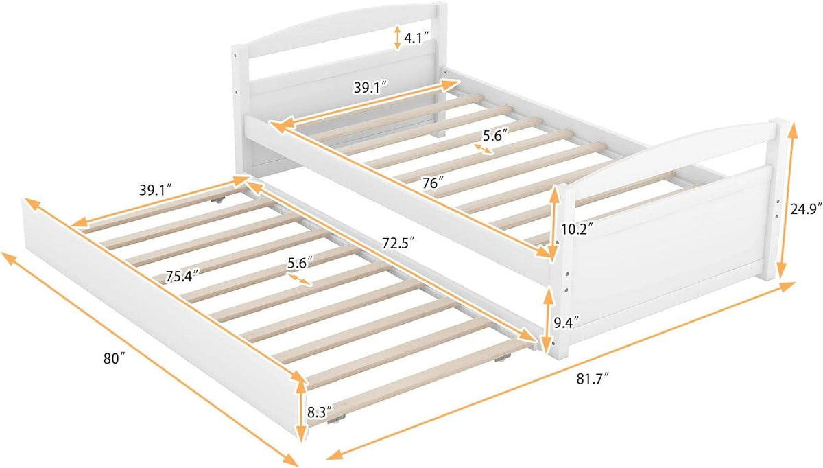White Wood Daybed With Trundle O564