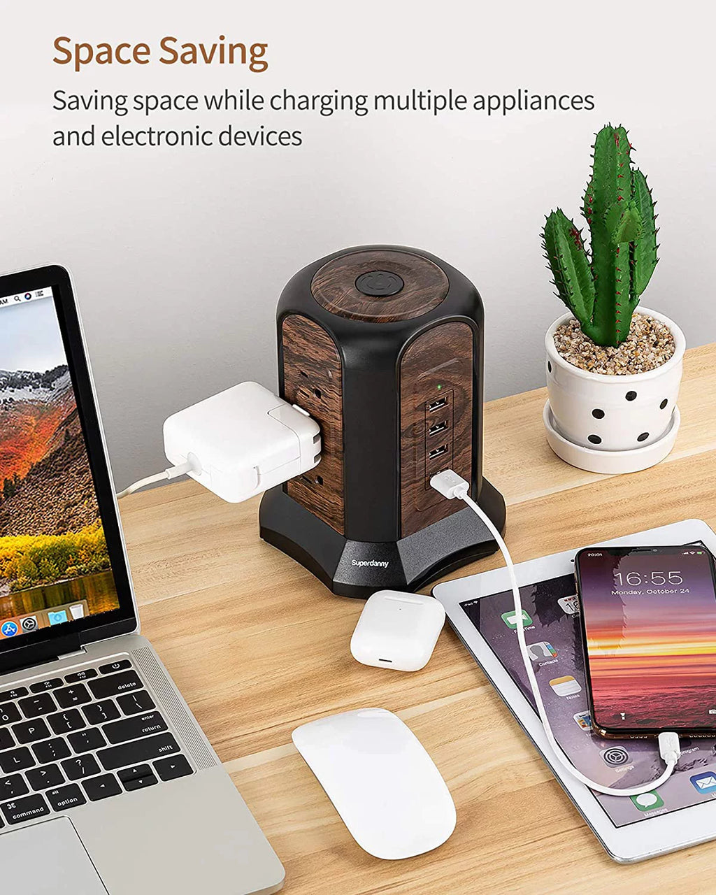 9 Outlets 4 USB Power Strip Tower Surge Protector 1080J with 10 ft Extension Cord F110