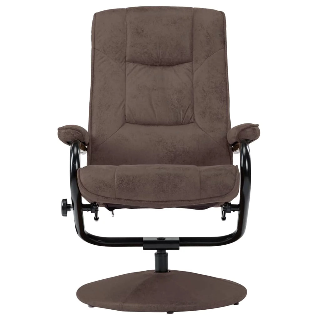 Brown Faux Suede Leather Swivel Recliner with Ottoman J343283