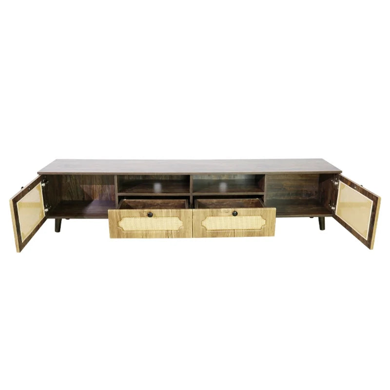 Brown Rattan TV Cabinet with 65 Inch TV Z270