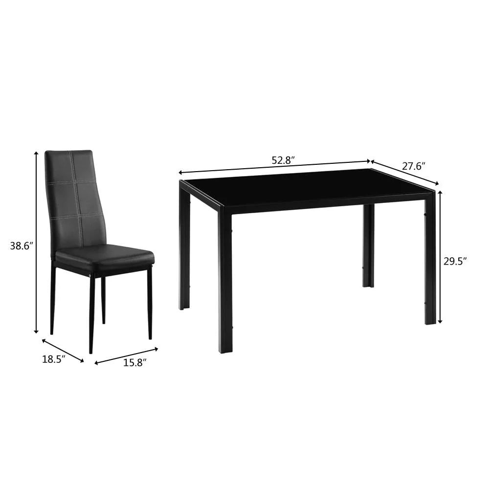 Black 7 Piece Glass Metal Dining Set A22762