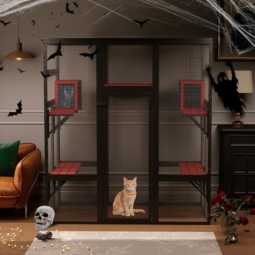 71Inches Large Wood Catio with Perches and Condos C4738