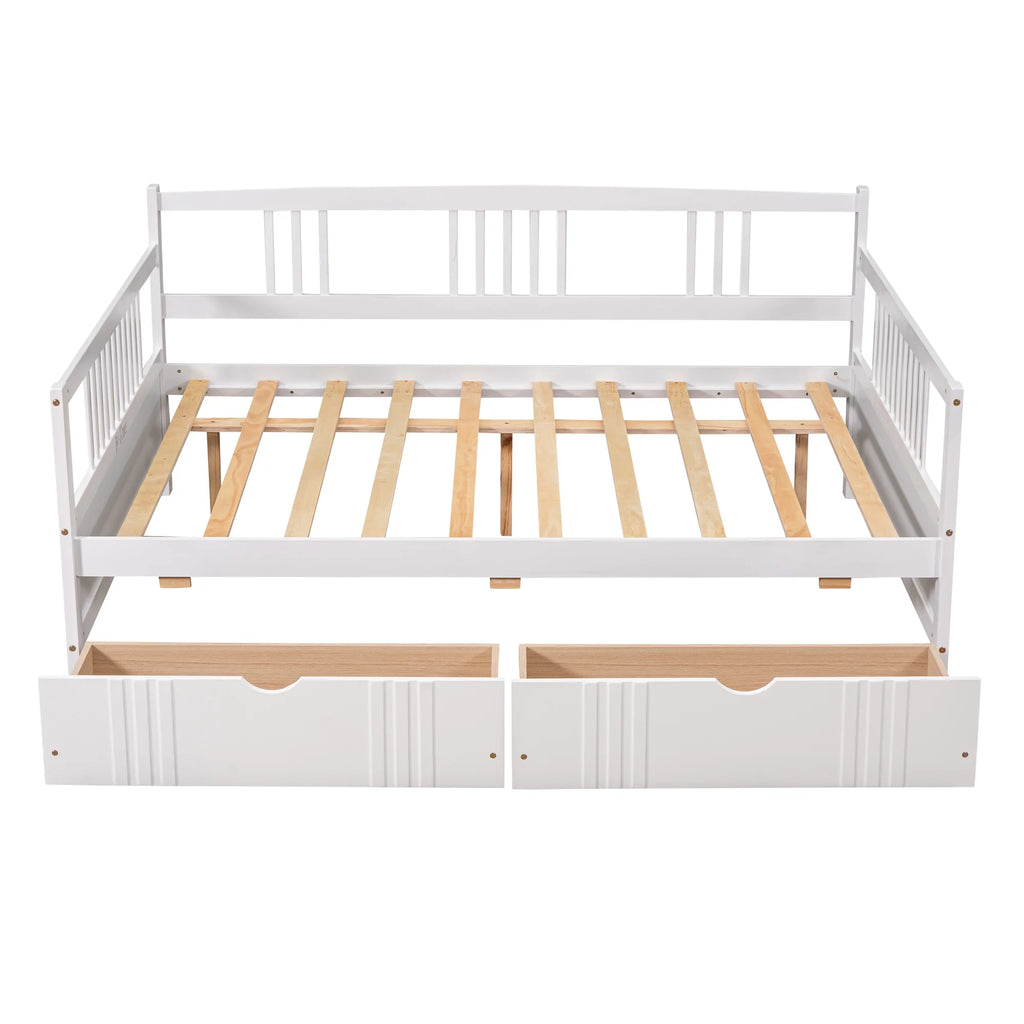 White Full Size Wood Daybed with Two Storage Drawers J772032